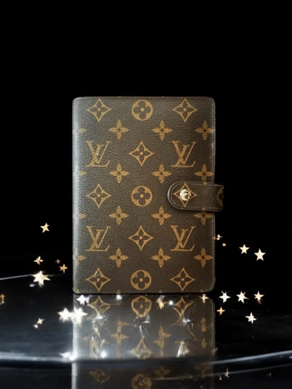🩷VINTAGE LOUIS VUITTON Brown Monogram Ring Agenda Cover Medium PM Gold-Tone HW